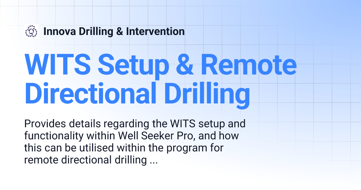WITS Setup & Remote Directional Drilling | Innova Drilling & Intervention